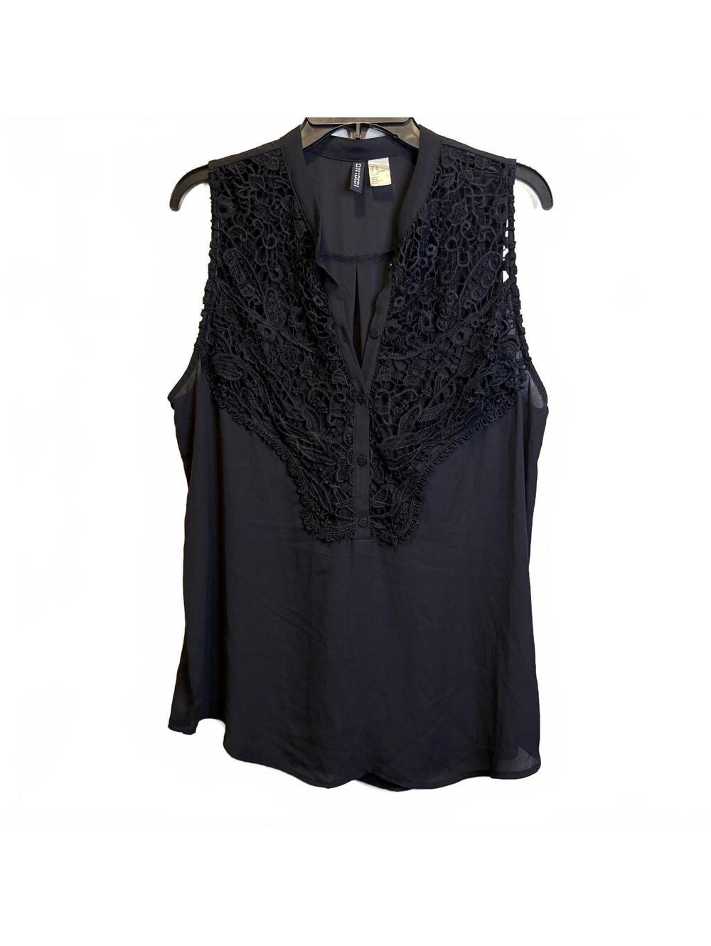 H&M Size 14 Black Crochet Lace Front Sleeveless Blouse Western